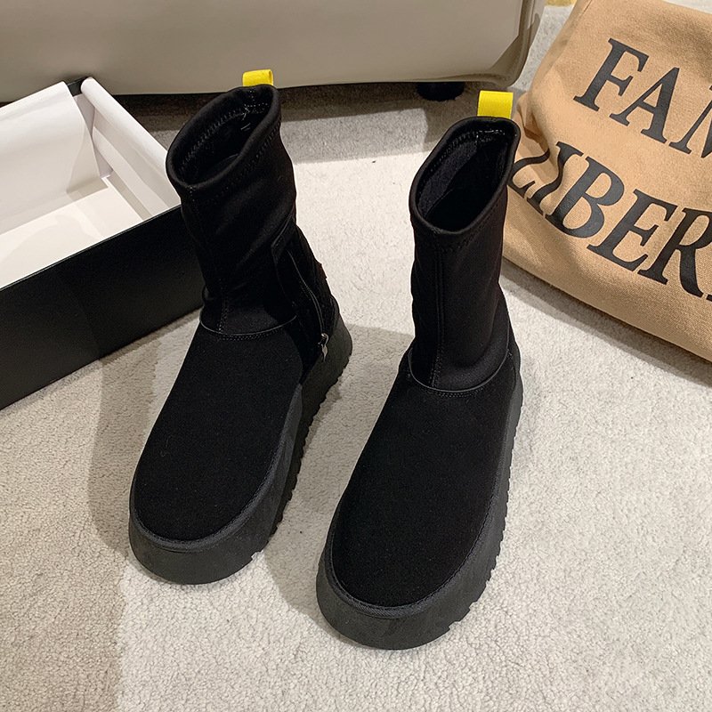 Winter New Thick Sole Elastic Socks and Boots Versatile Increase Warmth Wear Snow Boots Outside Retro Fashion Boots for Women