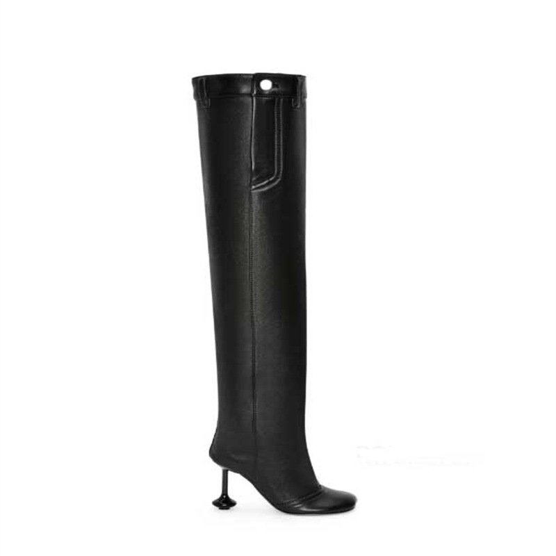 Loose pleated upper shaped high heels square toe loafers large size trouser women's boots