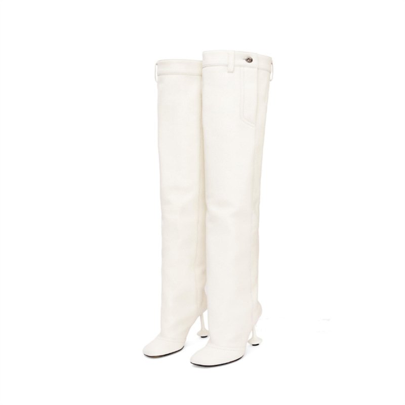 Loose pleated upper shaped high heels square toe loafers large size trouser women's boots