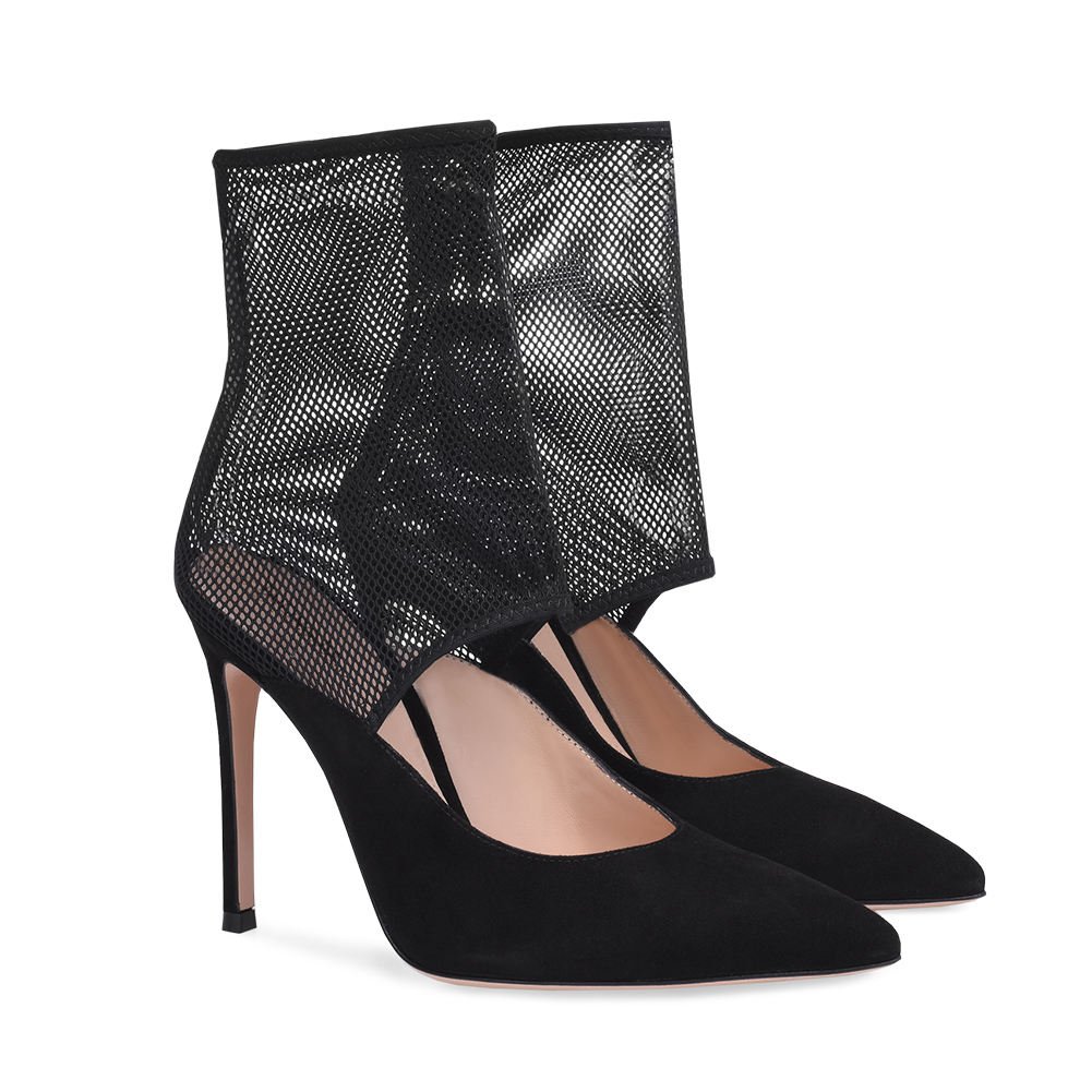 Latest Summer Spring Ladies Stiletto Heels Pumps Sexy High Heel Mesh Ankle Boots with Pointed Toe Black Women's Party Shoes