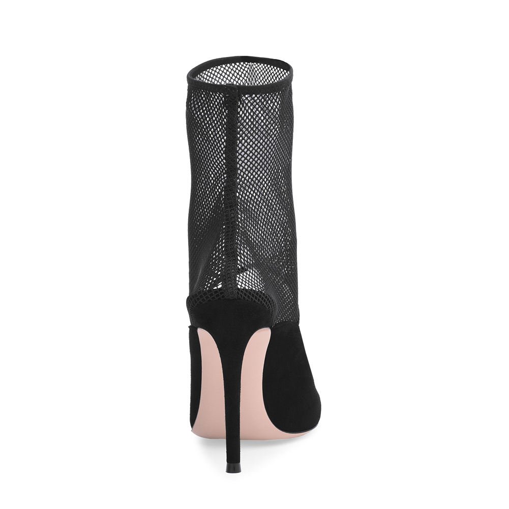 Latest Summer Spring Ladies Stiletto Heels Pumps Sexy High Heel Mesh Ankle Boots with Pointed Toe Black Women's Party Shoes