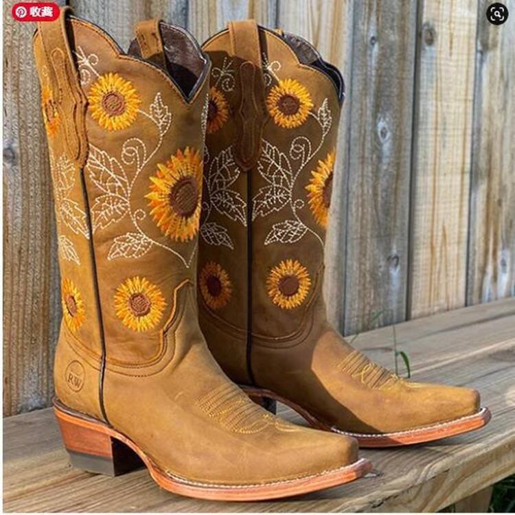 Retro Western Large Size Cowboy Boots Women Heel Boots High Rider Boots High Heel Knee Sleeve