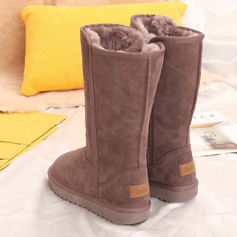 Womens Suede Leather Warm Winter Snow Boots 2023 Causal Plush Fluffy Anti-cold Boots Plus Size Women Chunky Heel Boot