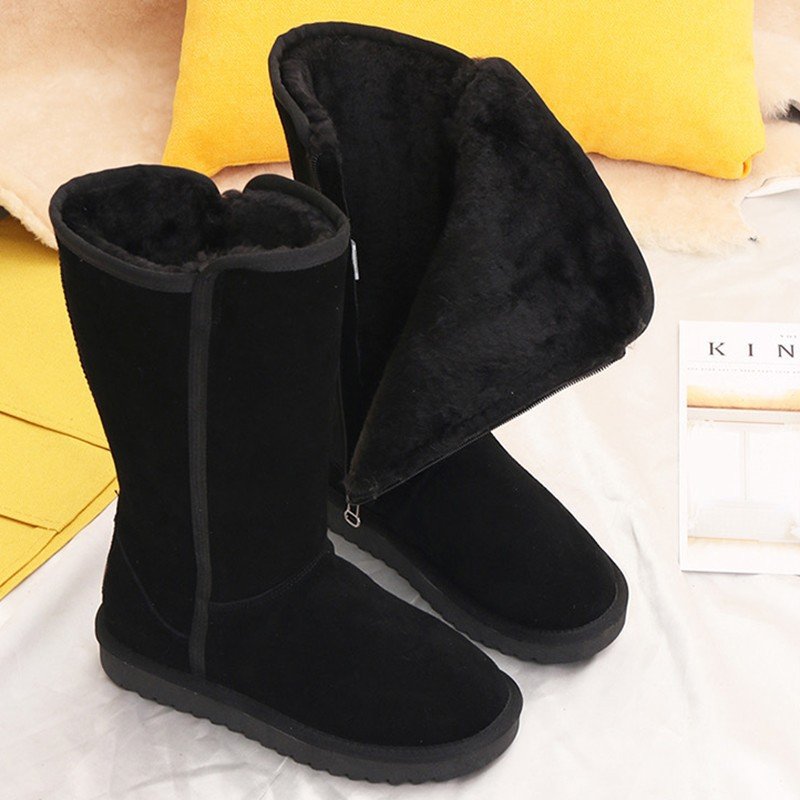 Womens Suede Leather Warm Winter Snow Boots 2023 Causal Plush Fluffy Anti-cold Boots Plus Size Women Chunky Heel Boot