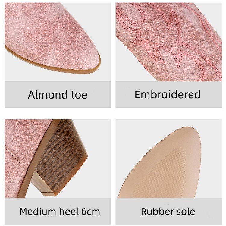 Women's Embroidered Western Cowboy Boots Knee High Stitching Almond Toe Medium Chunky Heel Pointy Toe Fashion Retro Classic Boot