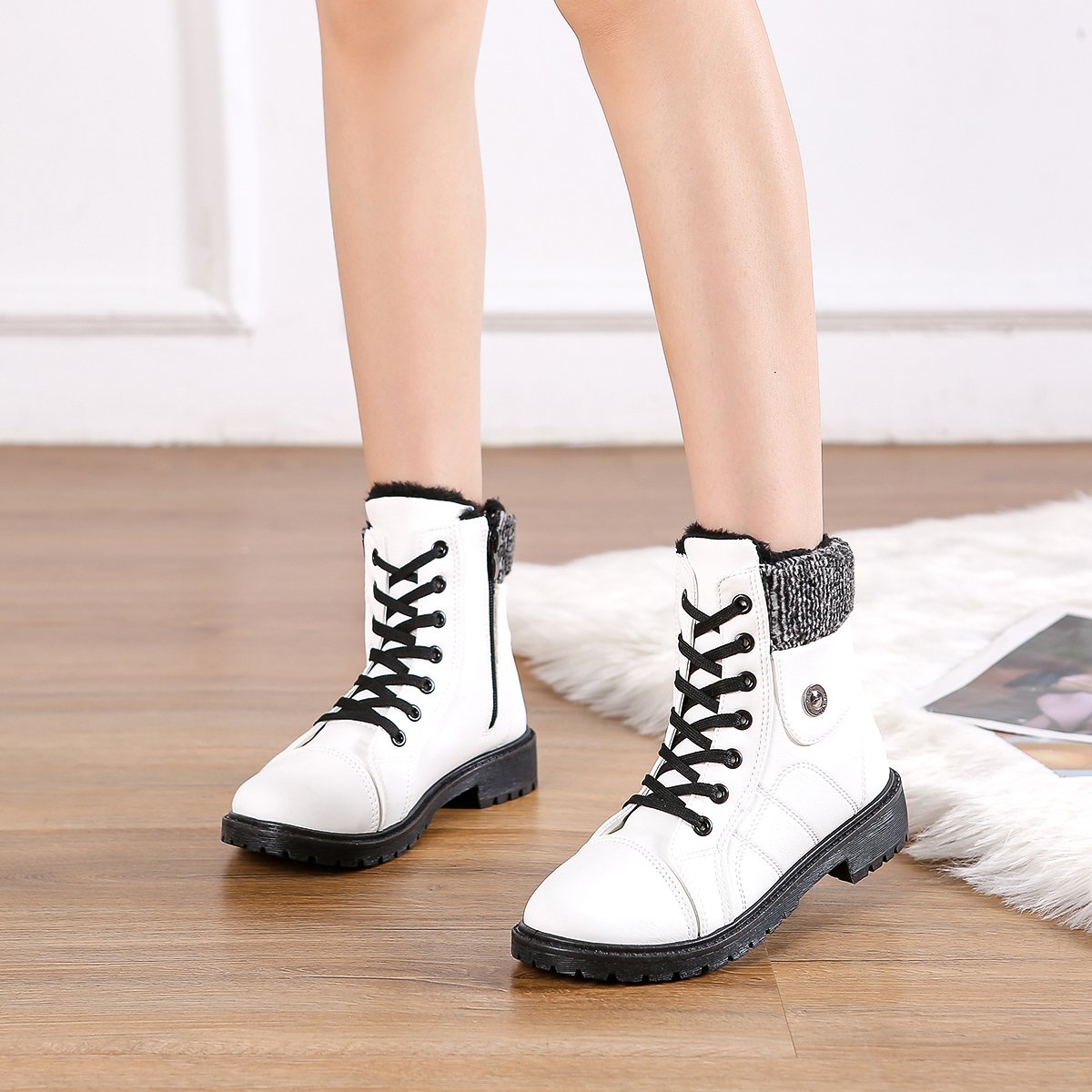 Hot Selling Lady Non-Slip Deep Groove Lace Up Custom Logo Snow Winter Boots Women Waterproof Warm Ankle Boots Shoes Women