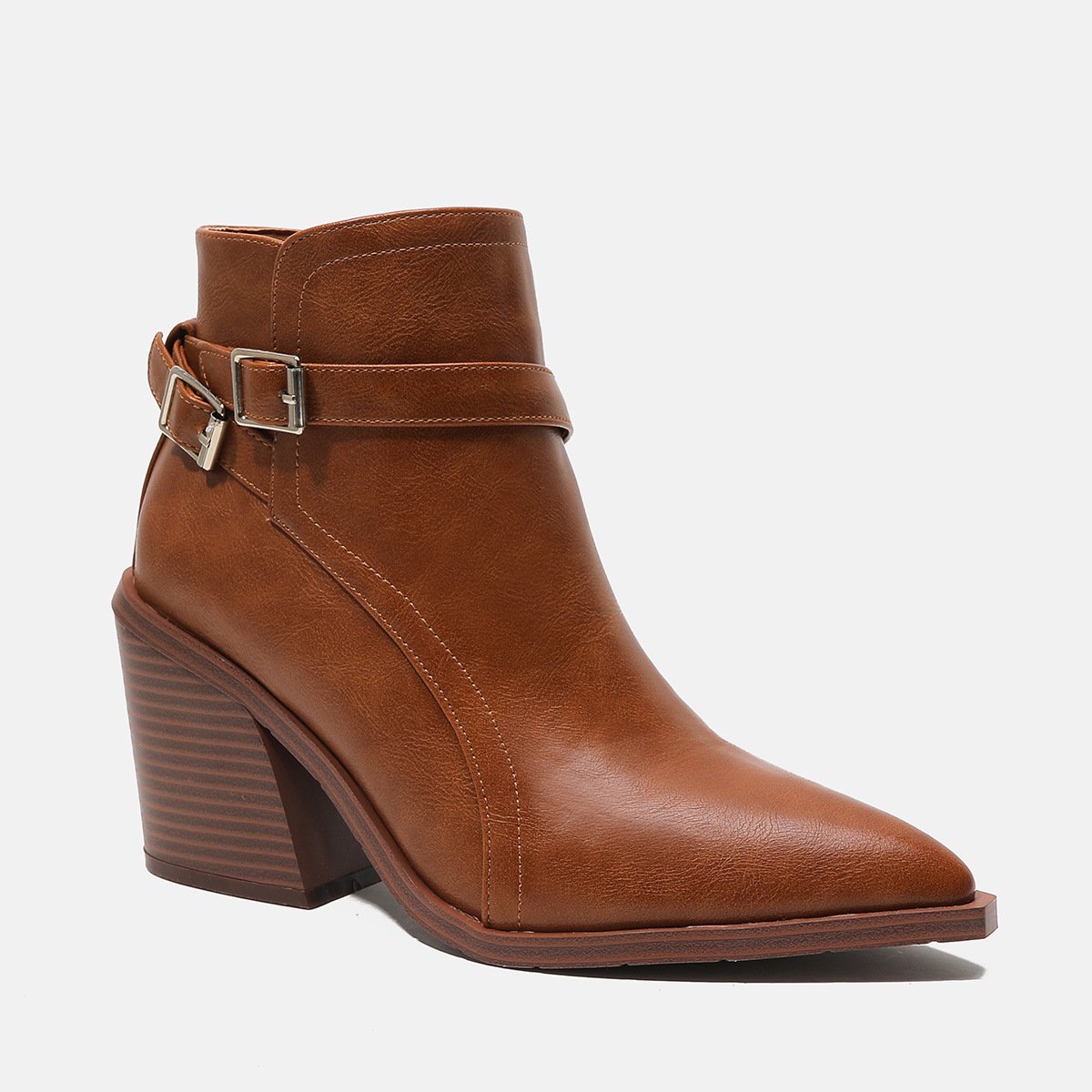 sh10460a Short Boots 2024 Brown Color Chunky 8.5cm High Heel Women's Short Boots