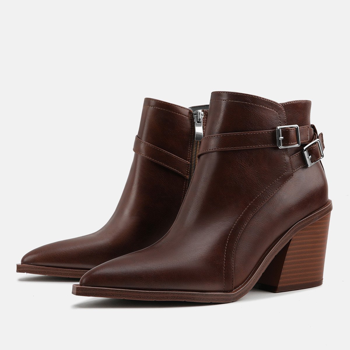 sh10460a Short Boots 2024 Brown Color Chunky 8.5cm High Heel Women's Short Boots