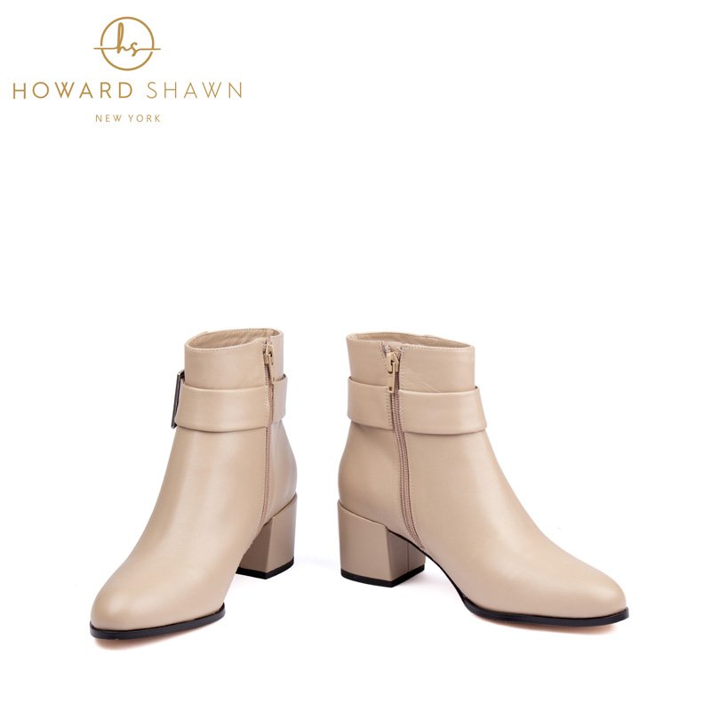 2024 Custom Logo Women Casual Shoes Single Color Block Heel Ankle Boots Outdoor Walking Custom Genuine Leather Ankle Boots