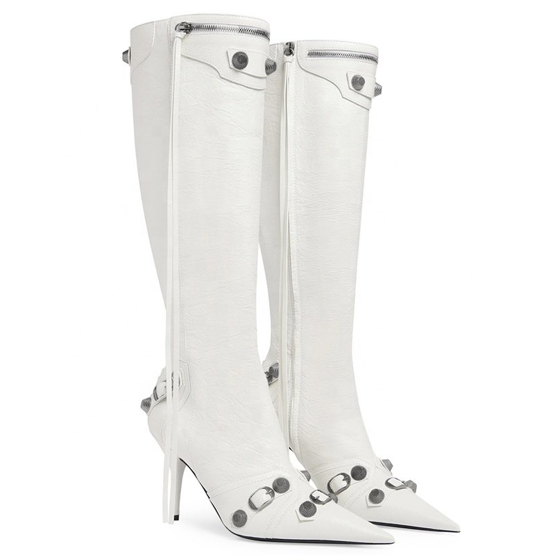 Custom designer women's shoes knee high leather rivet tassels boots