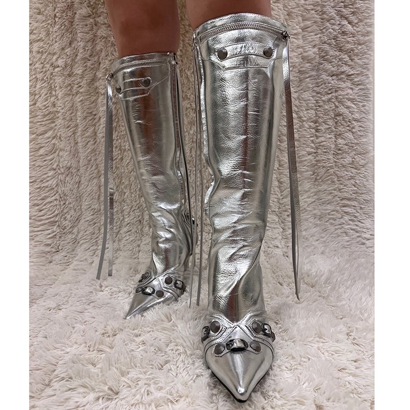 Custom designer women's shoes knee high leather rivet tassels boots