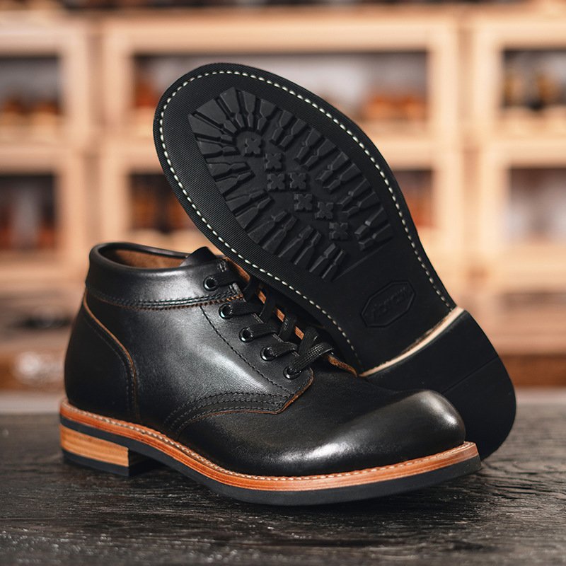 2024 Genuine Leather Low Cut Short Boots Round Toe Men'S Casual Work Wear Short Shoes Goodyear Stitching Technology Boots