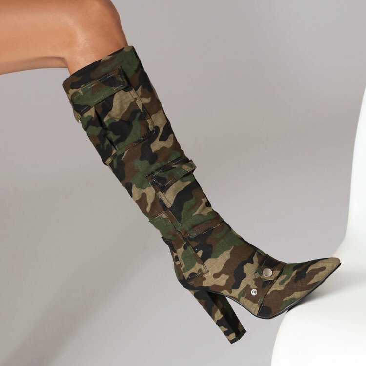 Camouflage Green Fashion New Design Slim Black Sexy Pointed toe winter long boots women Thin high boots