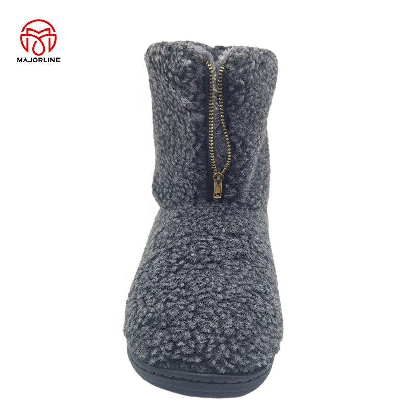 OEM customized Logo indoor boots TPR rubber outsole winter home flat slipper boots faux fur plush house boots for women