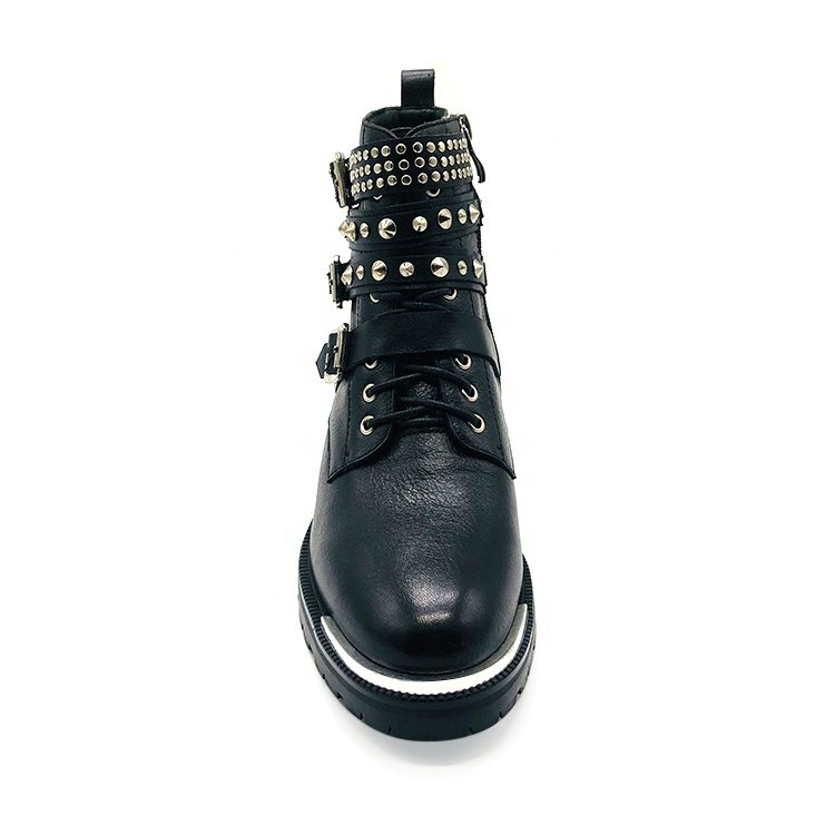 Hand-studded rivets black plated heel rock platform boots women leather boots for ladies