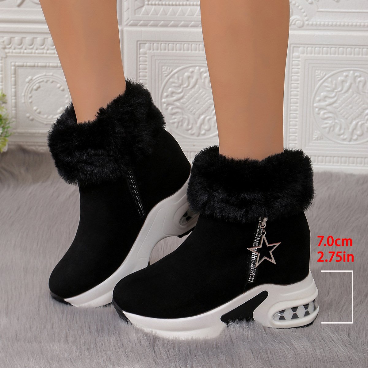 Xuanhui New arrival casual wedge heel shoes ladies female winter fur lined warm comfortable white snow boots