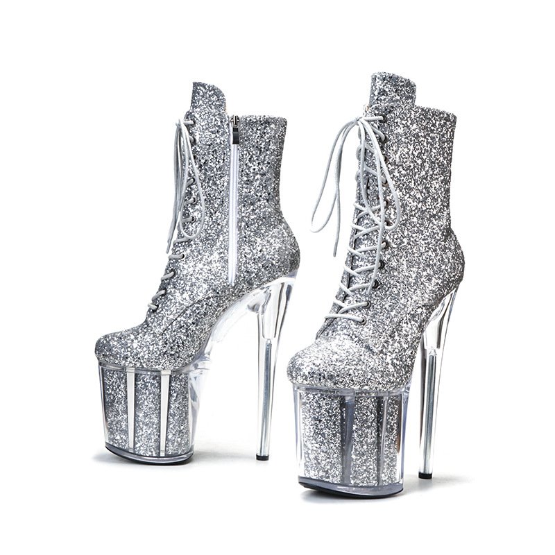 Glitter PU 20 CM high heels ankle boots for women Sexy women's high heel shoes Custom Quality Pole Dance Shoes Women