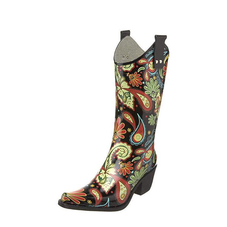 New Design Fashionable Cheap Western American Wellington High Heel Cowboy Boots Wholesale Rubber Rain Boots Women