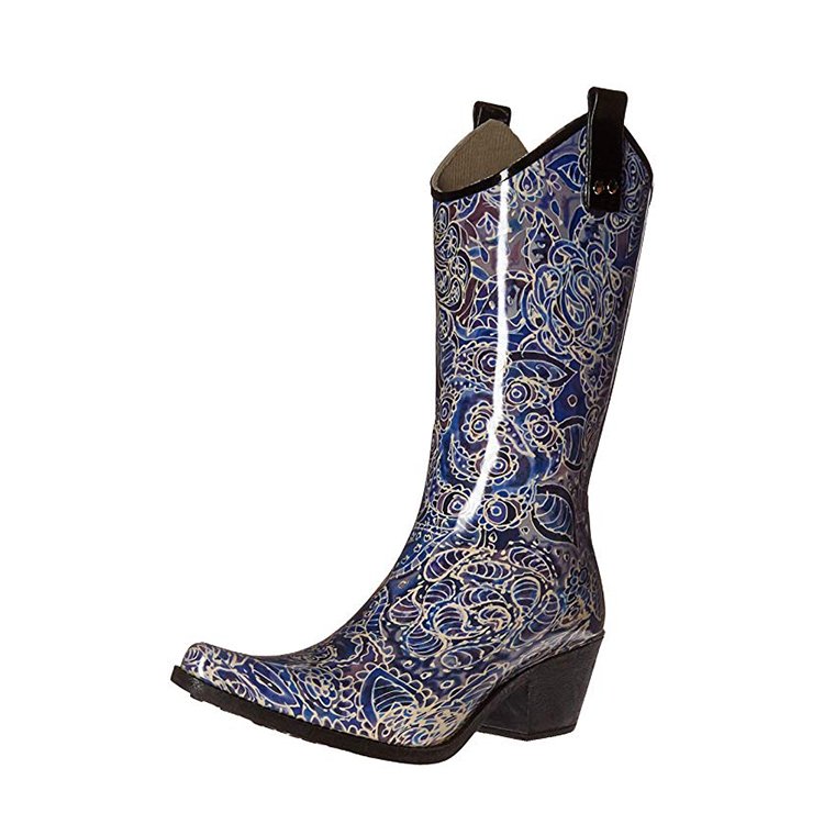 New Design Fashionable Cheap Western American Wellington High Heel Cowboy Boots Wholesale Rubber Rain Boots Women