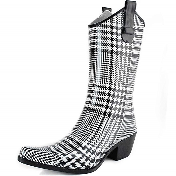 New Design Fashionable Cheap Western American Wellington High Heel Cowboy Boots Wholesale Rubber Rain Boots Women