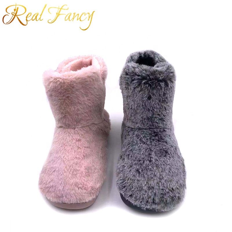 2019 Cheap Flat Winter Warm Indoor Ladies Ankle Height Short Fluffy Furry Faux Fur Boots