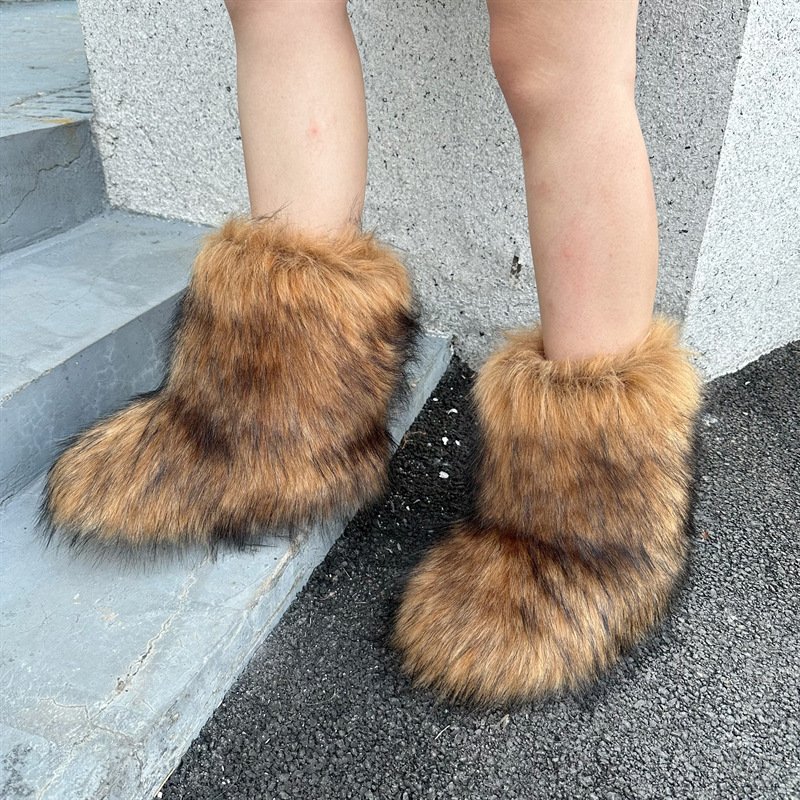 Custom Faux Raccoon Fur Boots Ladies Pink Color Fur Boots Women Winter high quality Snow Boots