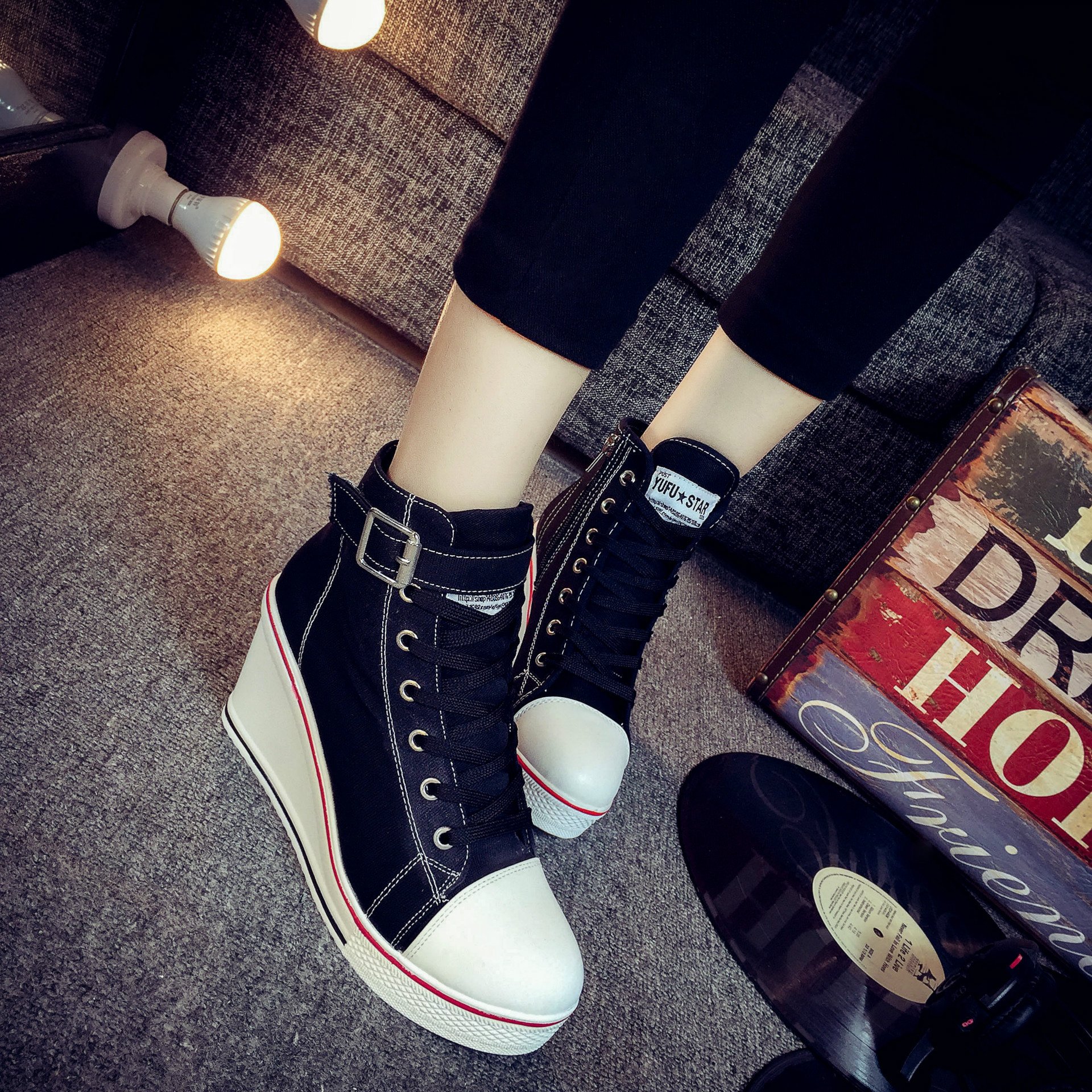 Womens Wedge High Top Sneakers Casual Sport Outdoor Sneakers