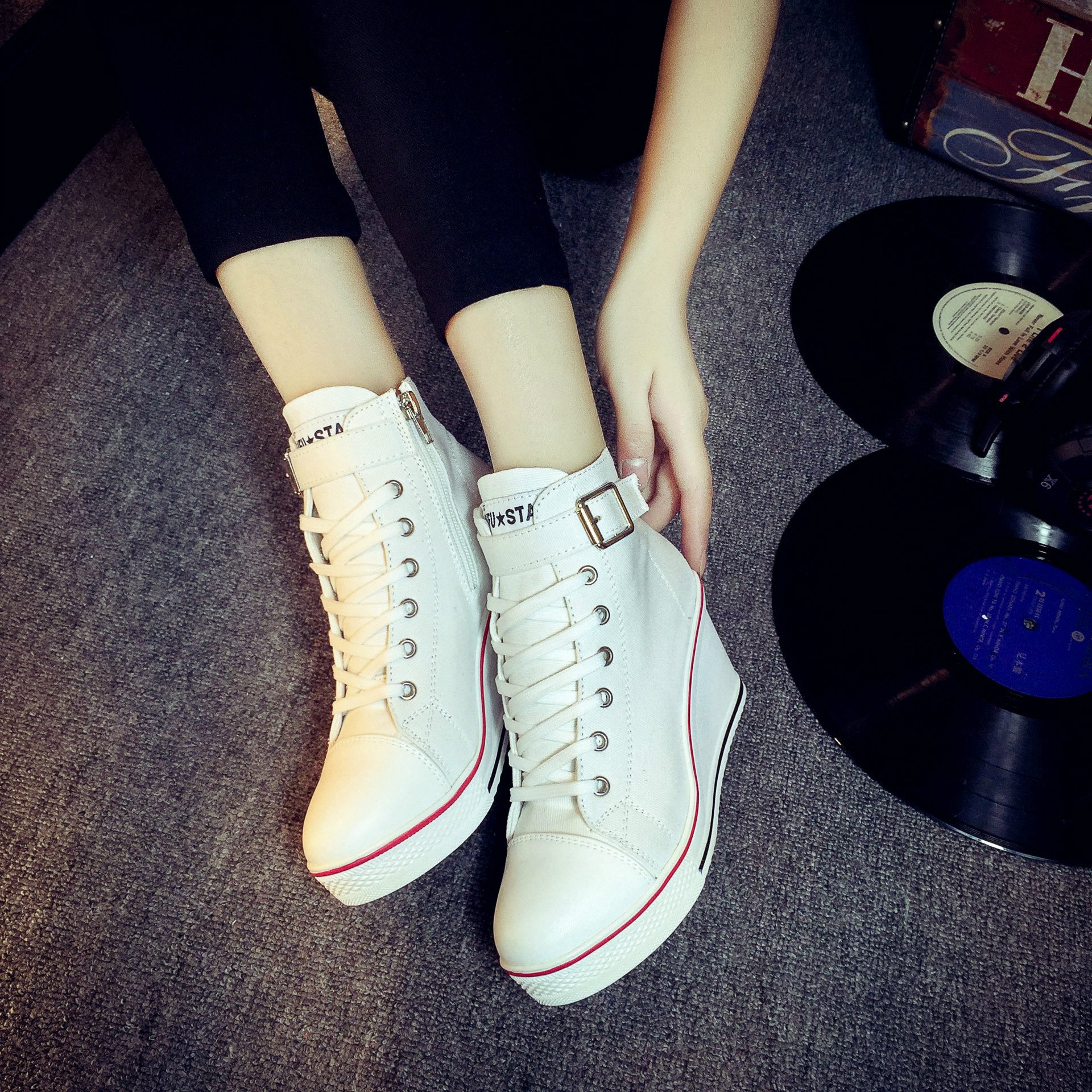 Womens Wedge High Top Sneakers Casual Sport Outdoor Sneakers