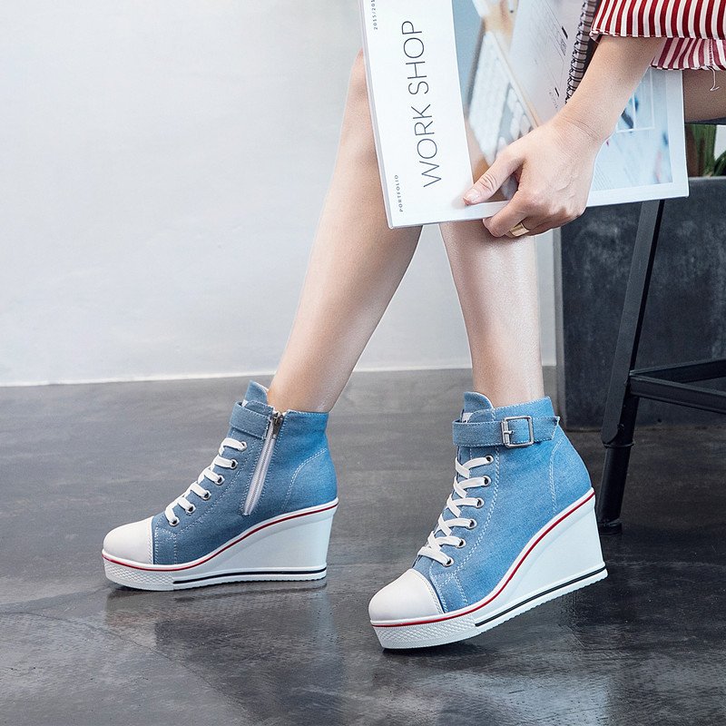 Womens Wedge High Top Sneakers Casual Sport Outdoor Sneakers