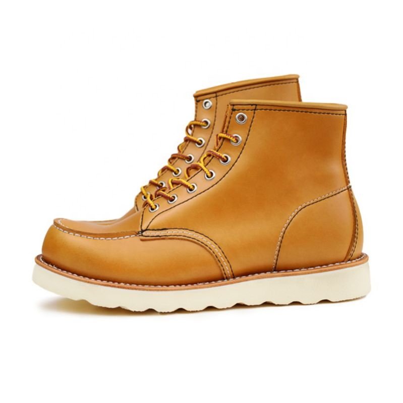 Custom Goodyear Men's Winter Boots in Western Style Genuine Leather Lace-Up Closure and Height Increasing Safety Shoes