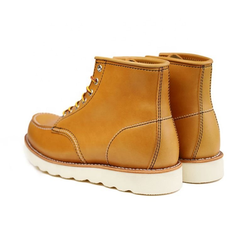 Custom Goodyear Men's Winter Boots in Western Style Genuine Leather Lace-Up Closure and Height Increasing Safety Shoes