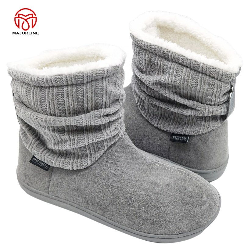 OEM customized Logo indoor boots TPR rubber outsole winter home flat slipper boots faux fur plush house boots for women