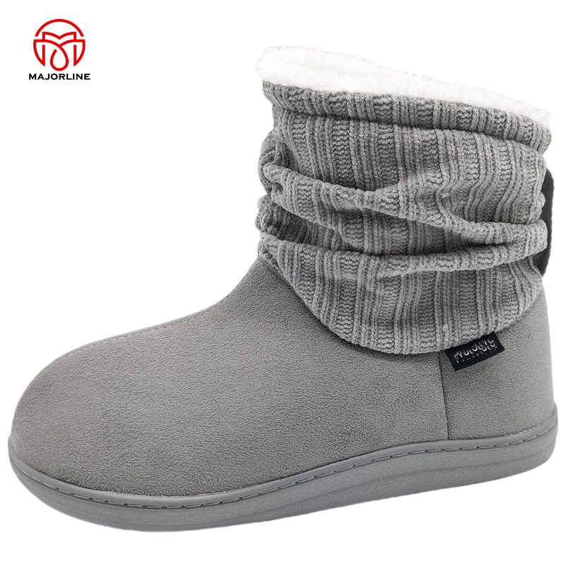 OEM customized Logo indoor boots TPR rubber outsole winter home flat slipper boots faux fur plush house boots for women