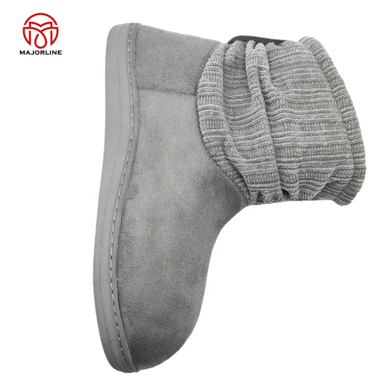 OEM customized Logo indoor boots TPR rubber outsole winter home flat slipper boots faux fur plush house boots for women