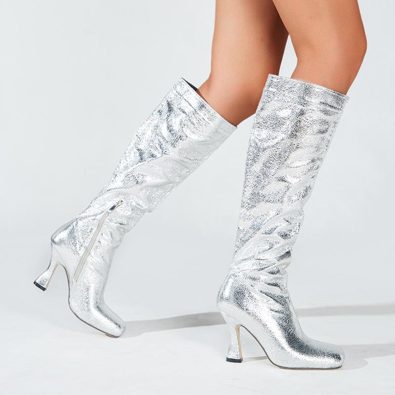 2023 Women's Autumn Winter Sexy sequins Luxury Designer knee high boots Leather Shoes