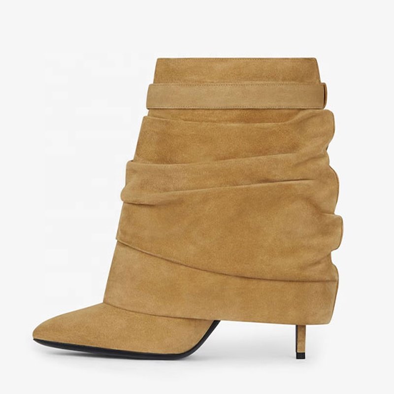Patent Stiletto Women High Thin Heels Fold Over Short Booties Girl's Shark Lock Ankle Boots Overlay Padlock Pleated Upper Shoes