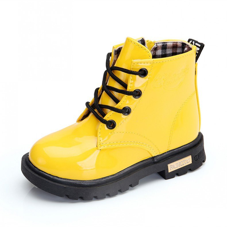 Children's Martin boots spring and autumn new boys and girls leather boots non-slip leather shoes warm cotton shoes kids shoes