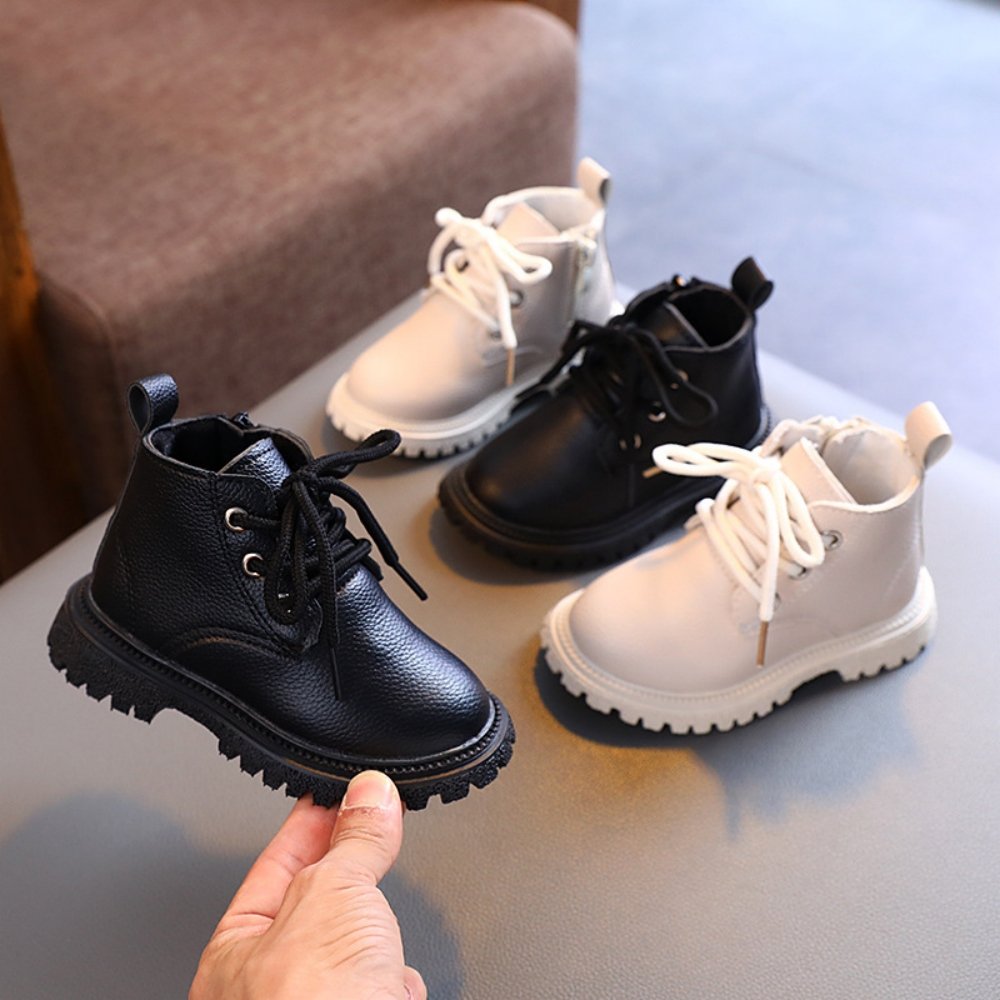 Children's Soft Sole Leather Shoes Low Barrel Short Boots New Fashion Thick Plush Warm Snow Boots Cotton Shoes Non-slip