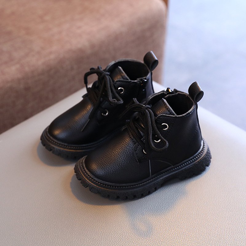 Children's Soft Sole Leather Shoes Low Barrel Short Boots New Fashion Thick Plush Warm Snow Boots Cotton Shoes Non-slip