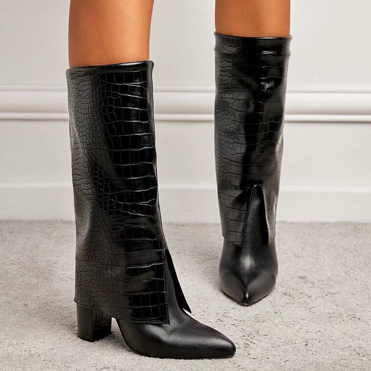New Design Women's Boots 10 cm High Heel Ladies Boots Shoes Sexy Boots Women Shoes Knee High Square Heel Shoes Women