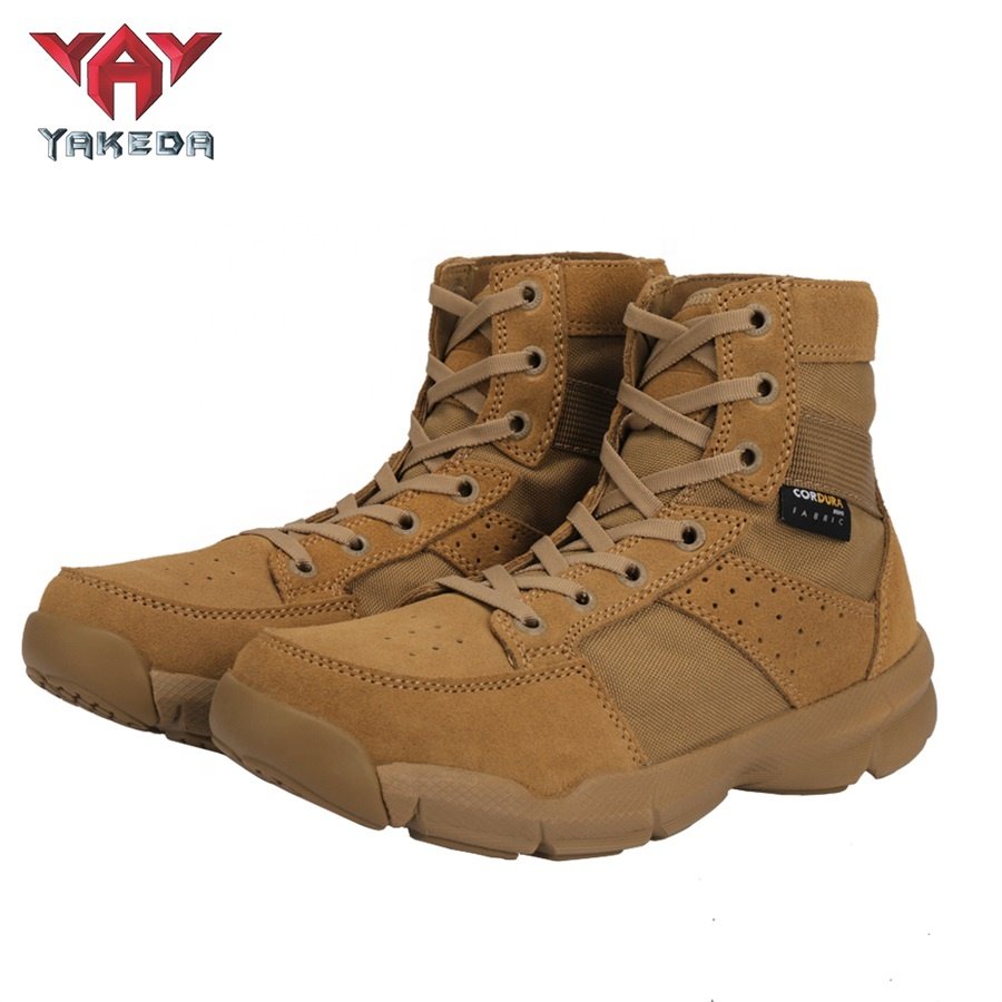Yakeda Tactical Boots Casual Lace Leather Hiking Shoes Genuine Leather Operator Hiking Boots for Men Combat Desert Boots