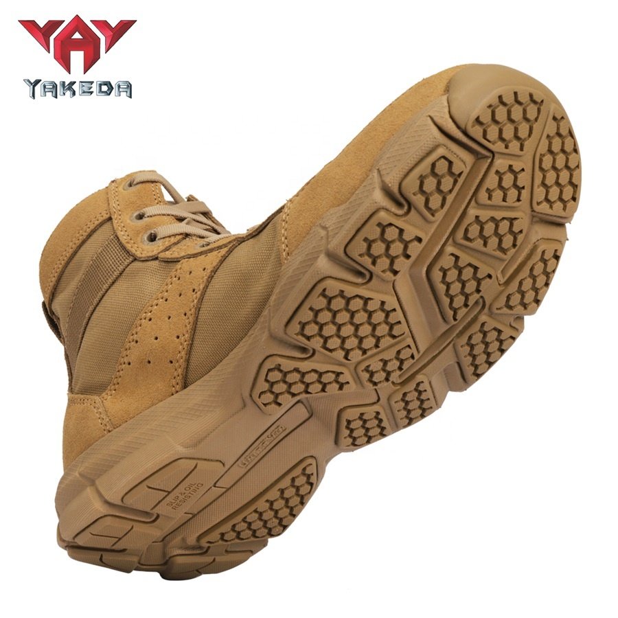 Yakeda Tactical Boots Casual Lace Leather Hiking Shoes Genuine Leather Operator Hiking Boots for Men Combat Desert Boots