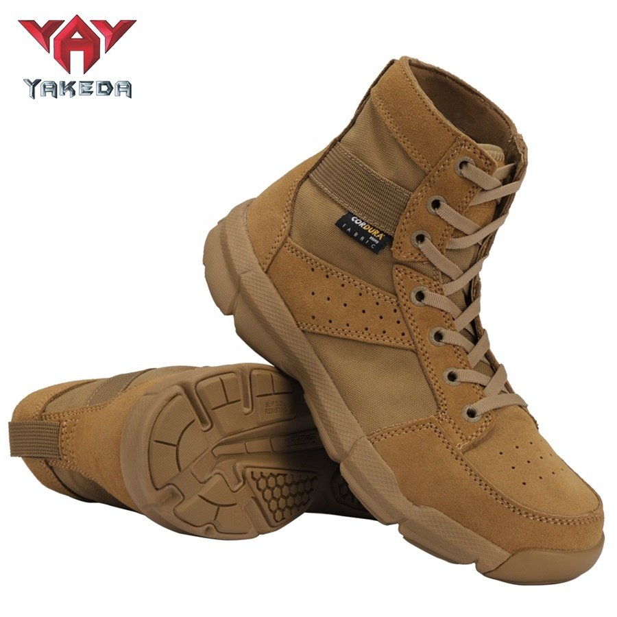 Yakeda Tactical Boots Casual Lace Leather Hiking Shoes Genuine Leather Operator Hiking Boots for Men Combat Desert Boots
