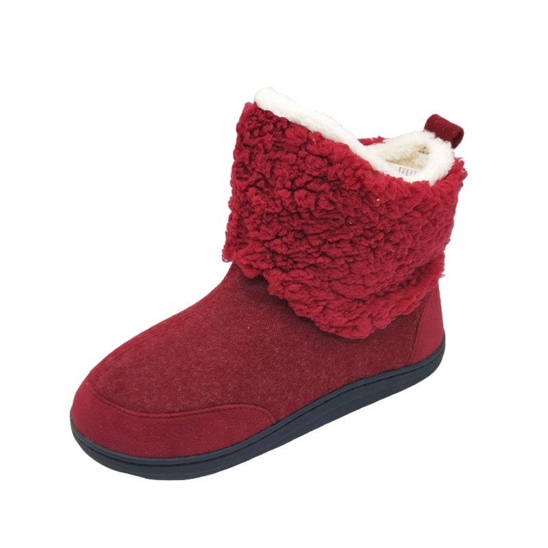 OEM hot selling custom logo Women's Comfort winter snow Warm home Ankle Knitted flet sherpa fleece indoor boots