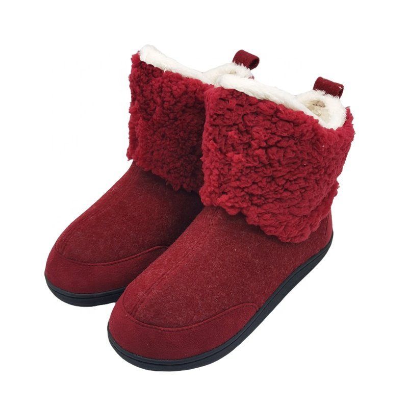 OEM hot selling custom logo Women's Comfort winter snow Warm home Ankle Knitted flet sherpa fleece indoor boots
