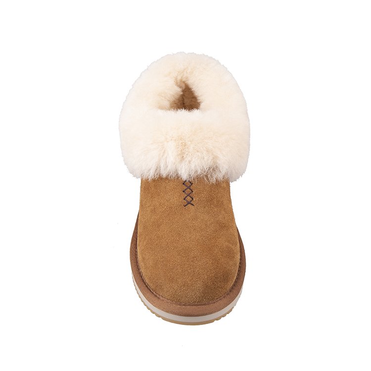 Free sample men women sheepskin collar faux fur lining suede soft warm winter slipper boots shoes