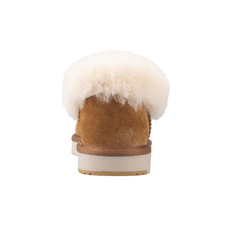 Free sample men women sheepskin collar faux fur lining suede soft warm winter slipper boots shoes