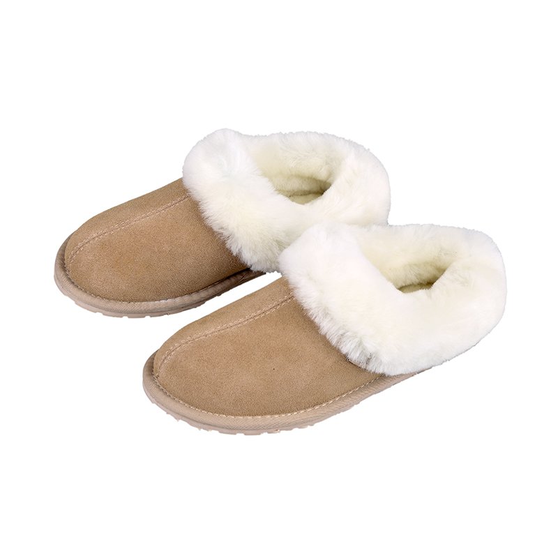 Free sample men women sheepskin collar faux fur lining suede soft warm winter slipper boots shoes