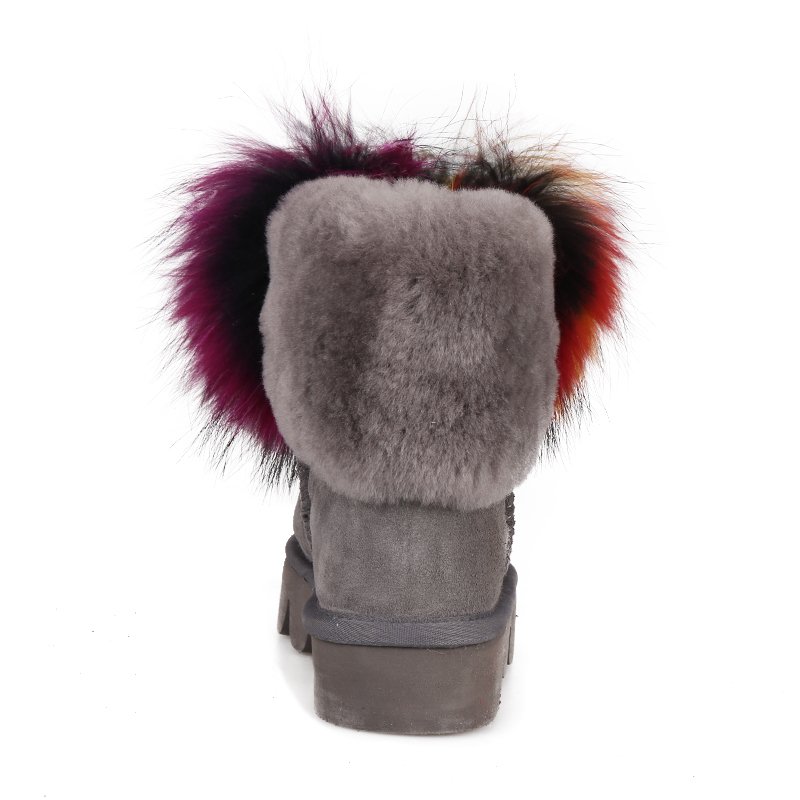 Factory direct cheap raccoon fur anti slip platform ankle women plush snow boots