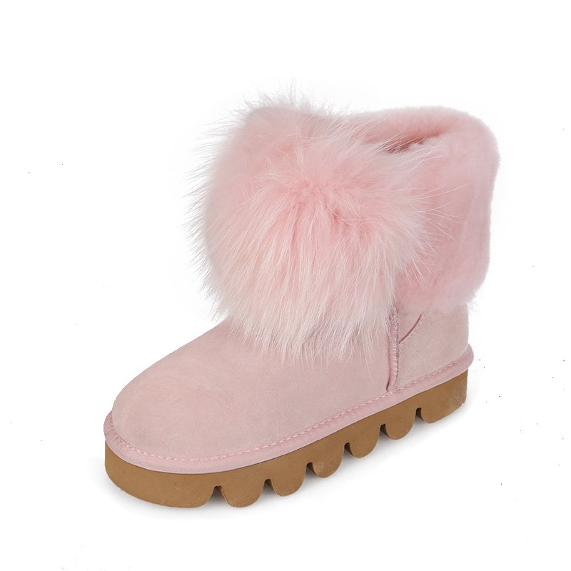Factory direct cheap raccoon fur anti slip platform ankle women plush snow boots